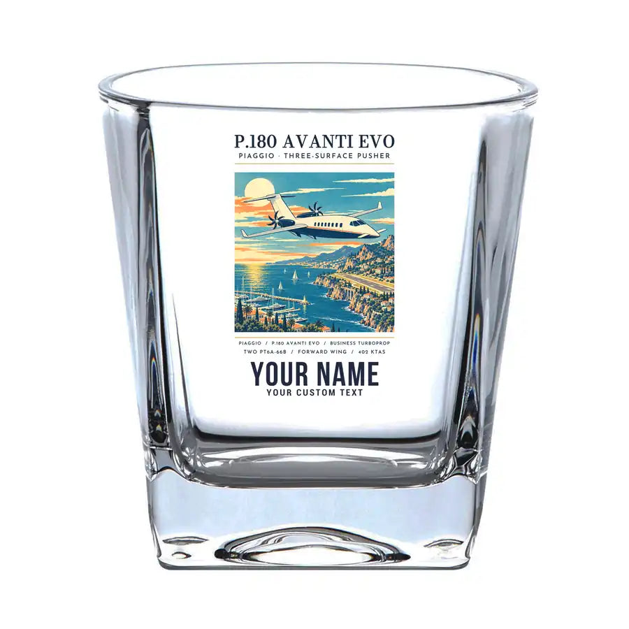 Piaggio P.180 Avanti EVO - Poster + Name - Whiskey Glass