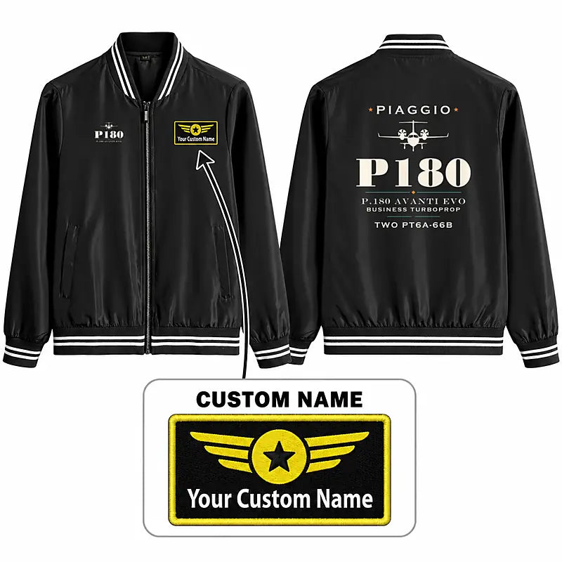 Piaggio P.180 Avanti EVO Stylish Jackets - Baseball Collar - Heritage + Name - Black