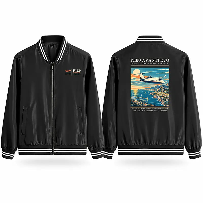 Piaggio P.180 Avanti EVO Stylish Jackets - Baseball Collar - Poster - Black