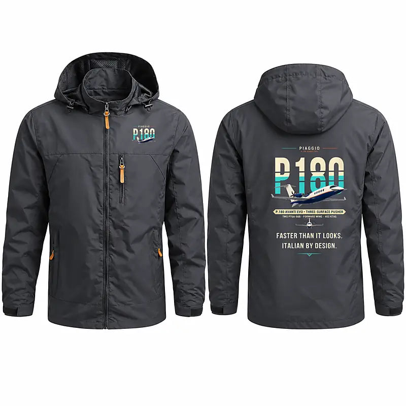 Piaggio P.180 Avanti EVO Stylish Jackets - Hooded Windbreaker - Original - Charcoal