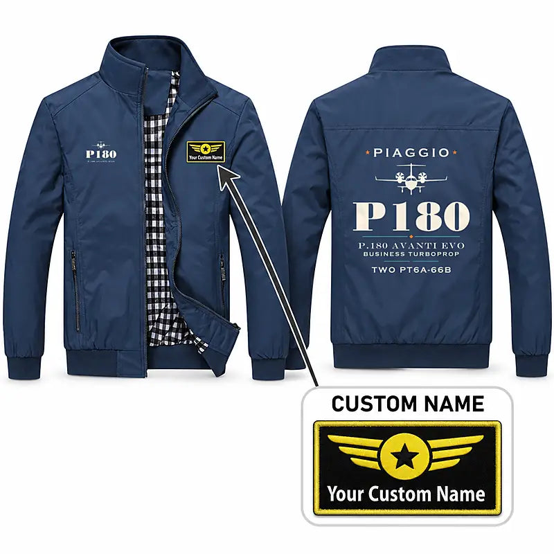Piaggio P.180 Avanti EVO Stylish Jackets - Stand Collar - Heritage + Name - Navy Blue