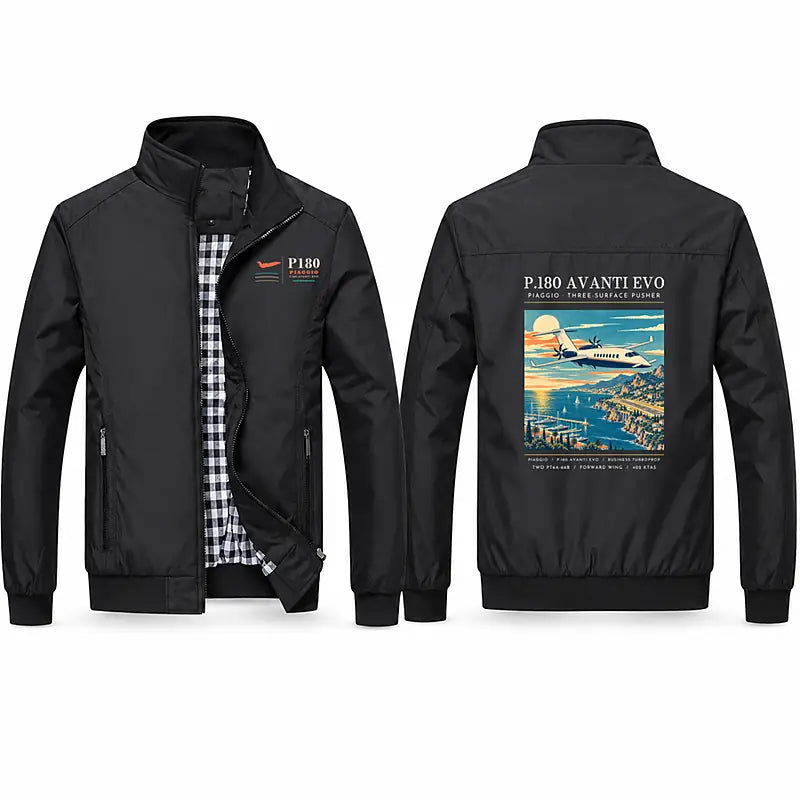 Piaggio P.180 Avanti EVO Stylish Jackets - Stand Collar - Poster - Black