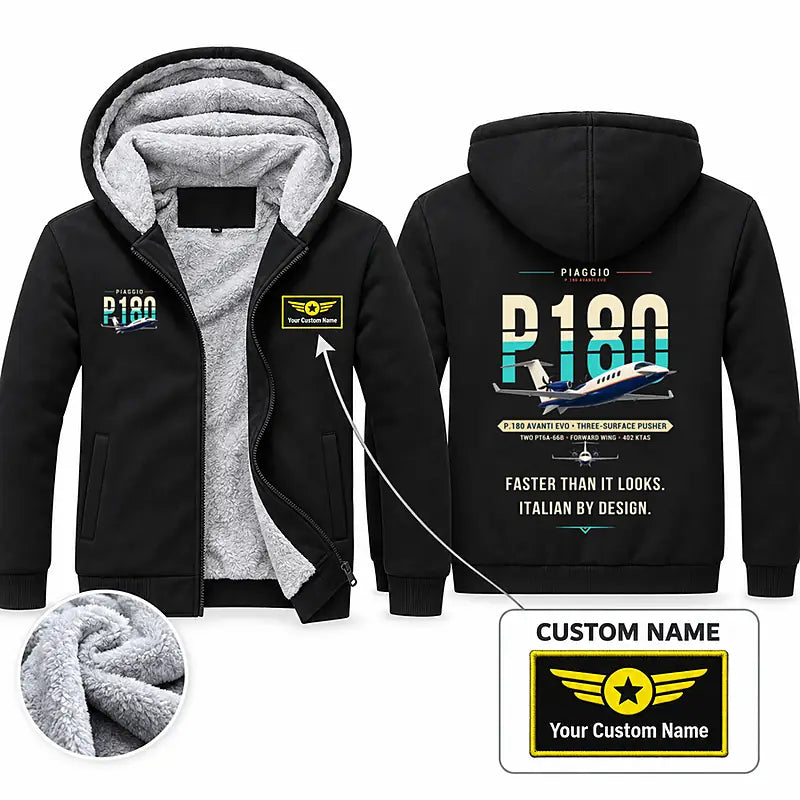 Piaggio P.180 Avanti EVO Zipped Sweatshirts - Original + Name - Black