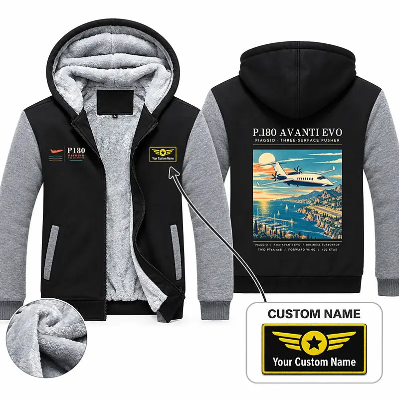 Piaggio P.180 Avanti EVO Zipped Sweatshirts - Poster + Name - Black & Gray