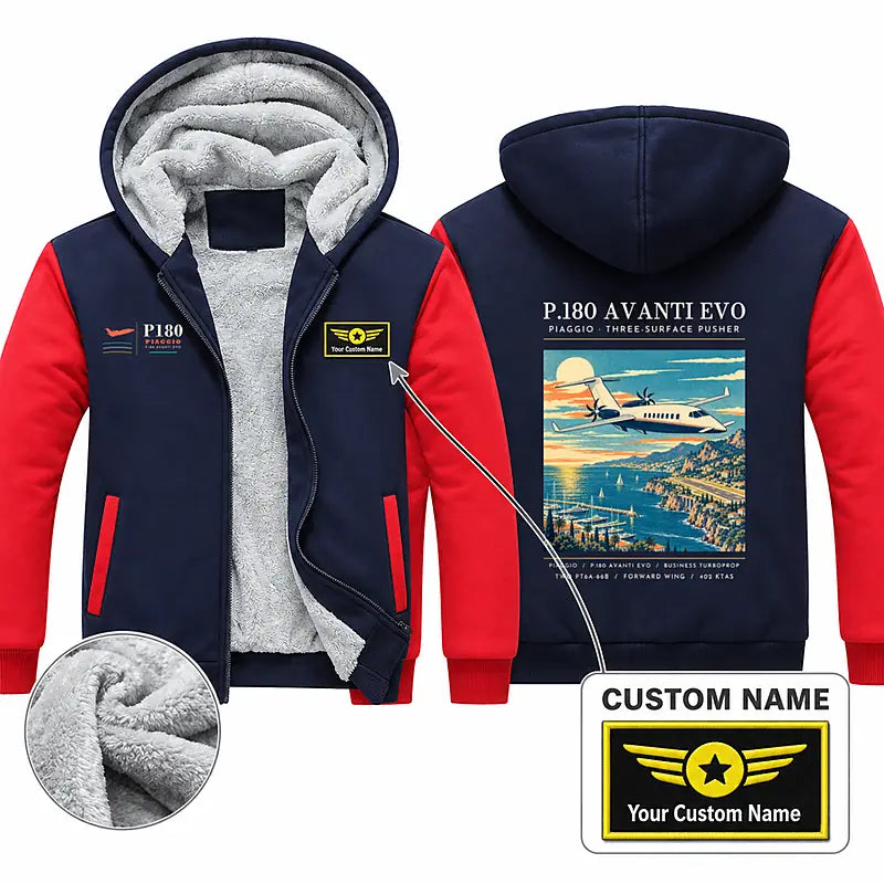 Piaggio P.180 Avanti EVO Zipped Sweatshirts - Poster + Name - Navy & Red