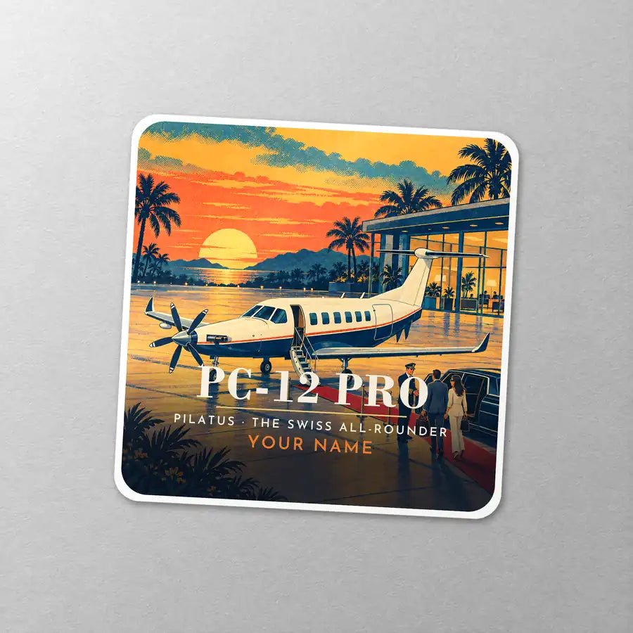 Pilatus PC-12 PRO - 3D + Name - Square Sticker - Close-up