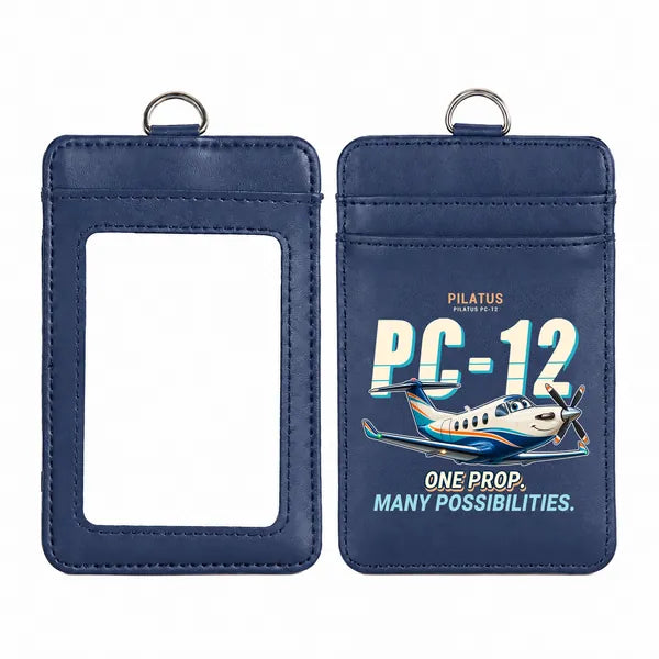 Pilatus PC-12 PRO - Cartoon - ID Card Holder - Navy Blue