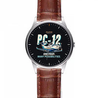Thumbnail for Pilatus PC-12 PRO - Cartoon - Leather Strap - Striped Brown Leather Strap