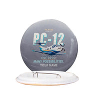 Thumbnail for Pilatus PC-12 PRO - Cartoon + Name - Pin - Gray
