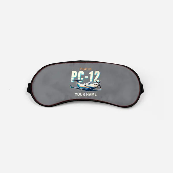 Pilatus PC-12 PRO - Cartoon + Name - Sleep Mask - Gray