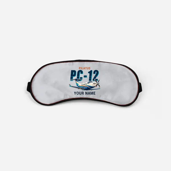 Pilatus PC-12 PRO - Cartoon + Name - Sleep Mask - Light Gray