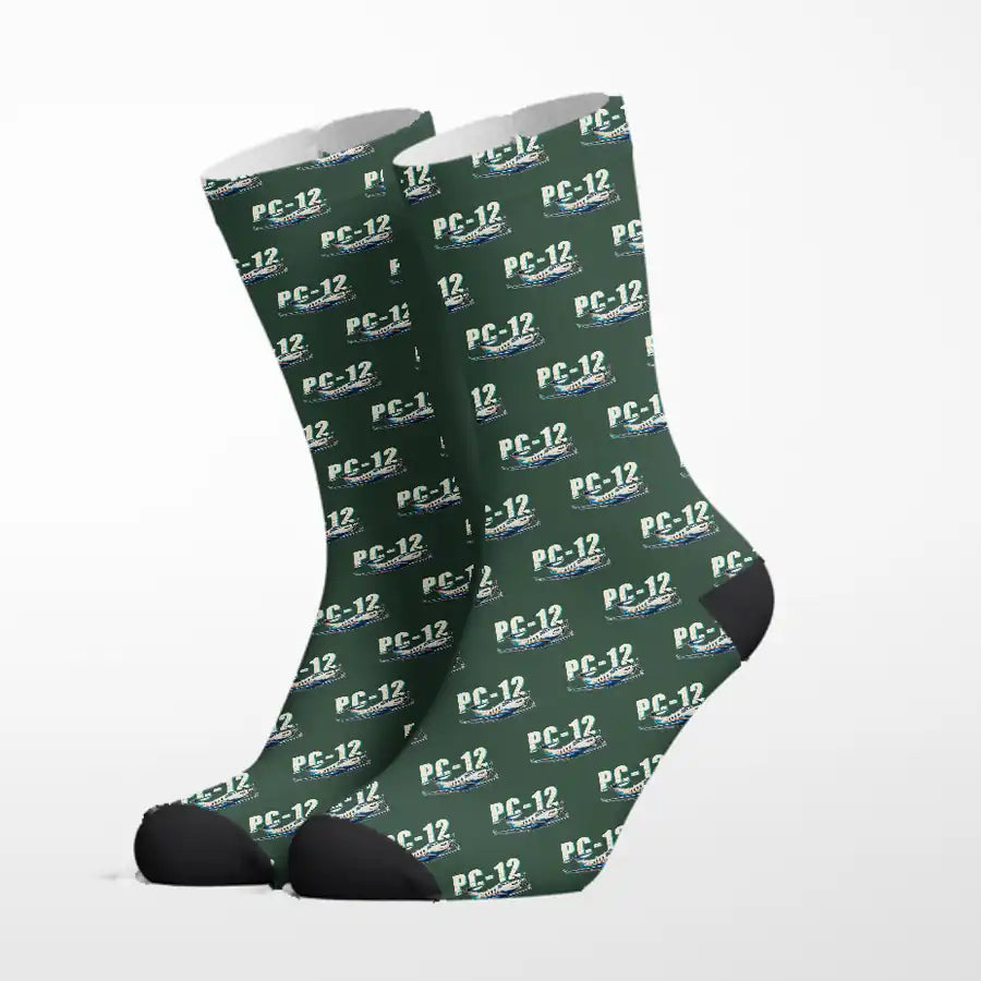 Pilatus PC-12 PRO - Cartoon - Socks - Alpine Green