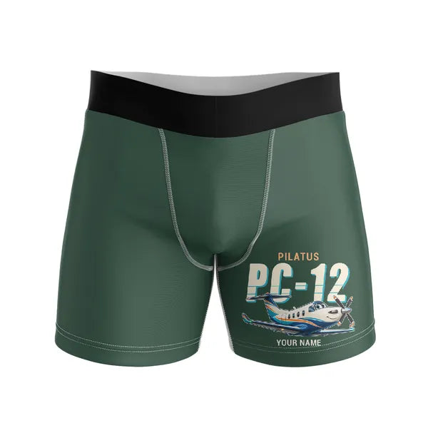 Pilatus PC-12 PRO - Men Boxers - Cartoon + Name - Dark Green