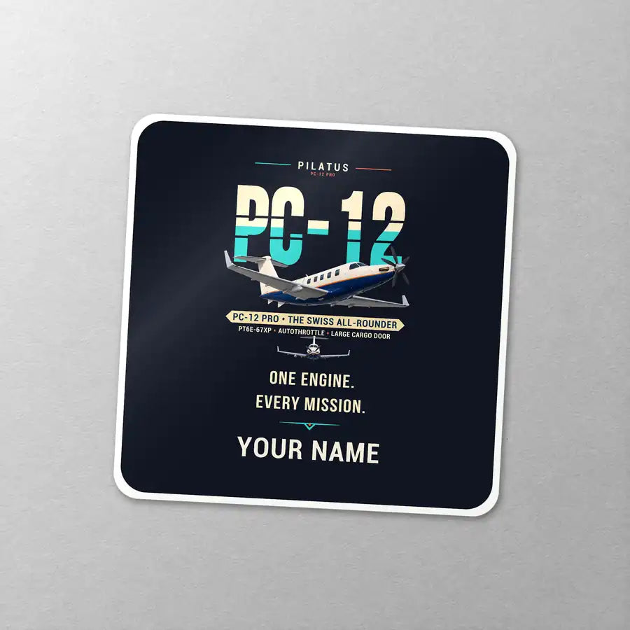Pilatus PC-12 PRO - Original + Name - Square Sticker - Close-up