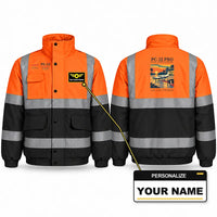 Thumbnail for Pilatus PC-12 PRO Reflective Winter Jackets - Poster + Name - Orange & Navy