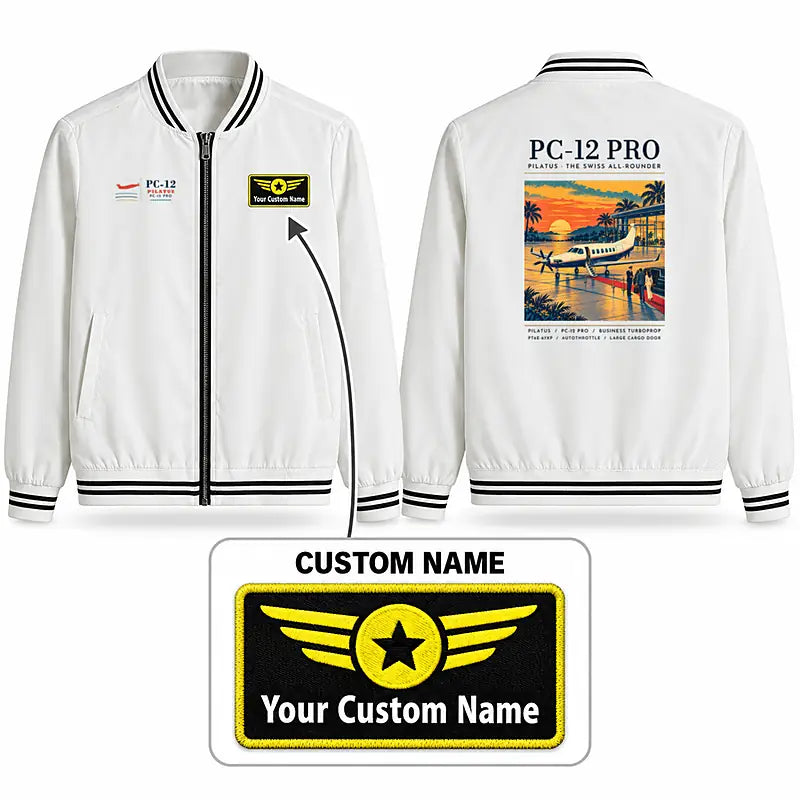 Pilatus PC-12 PRO Stylish Jackets - Baseball Collar - Poster + Name - White