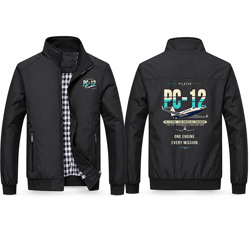 Pilatus PC-12 PRO Stylish Jackets - Stand Collar - Original - Black