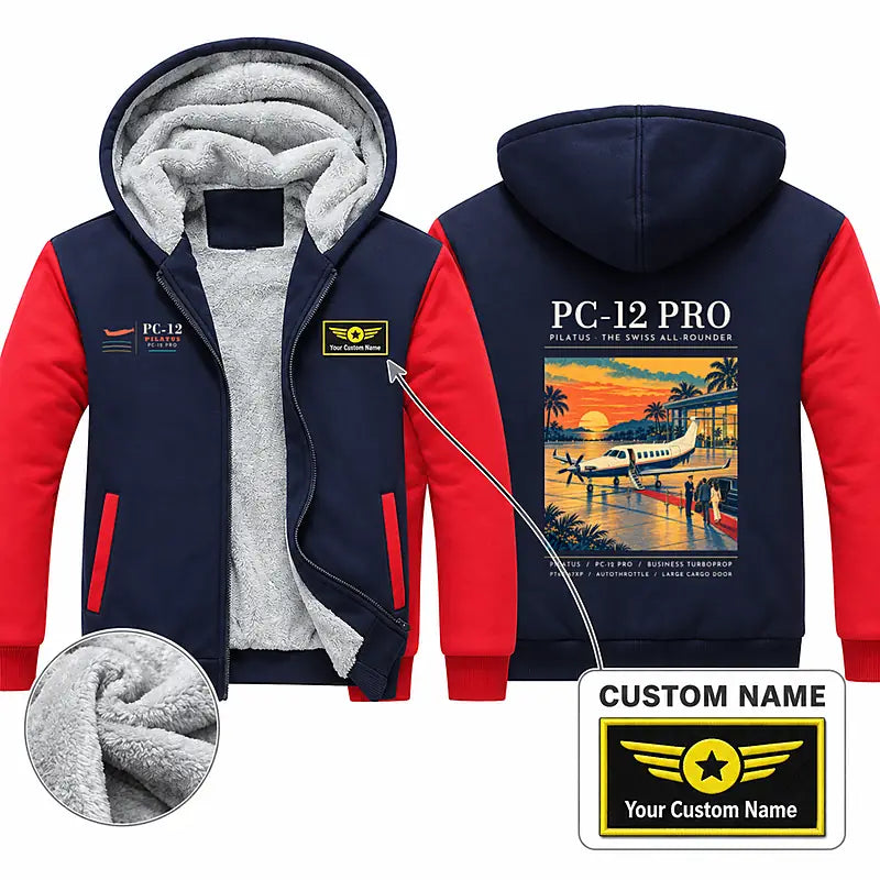 Pilatus PC-12 PRO Zipped Sweatshirts - Poster + Name - Navy & Red