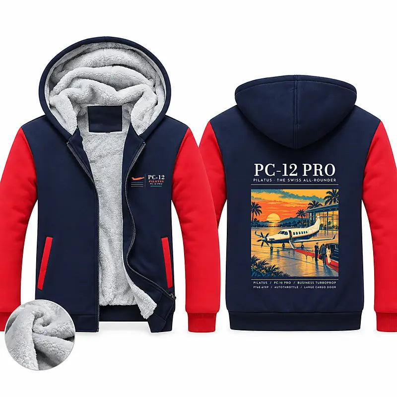 Pilatus PC-12 PRO Zipped Sweatshirts - Poster - Navy & Red