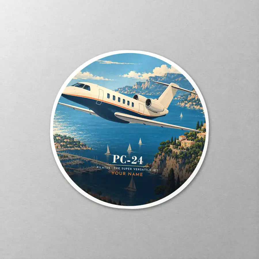 Pilatus PC-24 - 3D + Name - Circle Sticker - Close-up