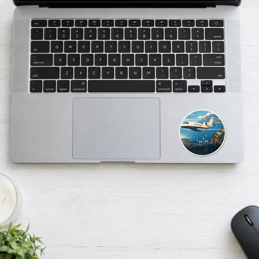 Pilatus PC-24 - 3D + Name - Circle Sticker - Laptop