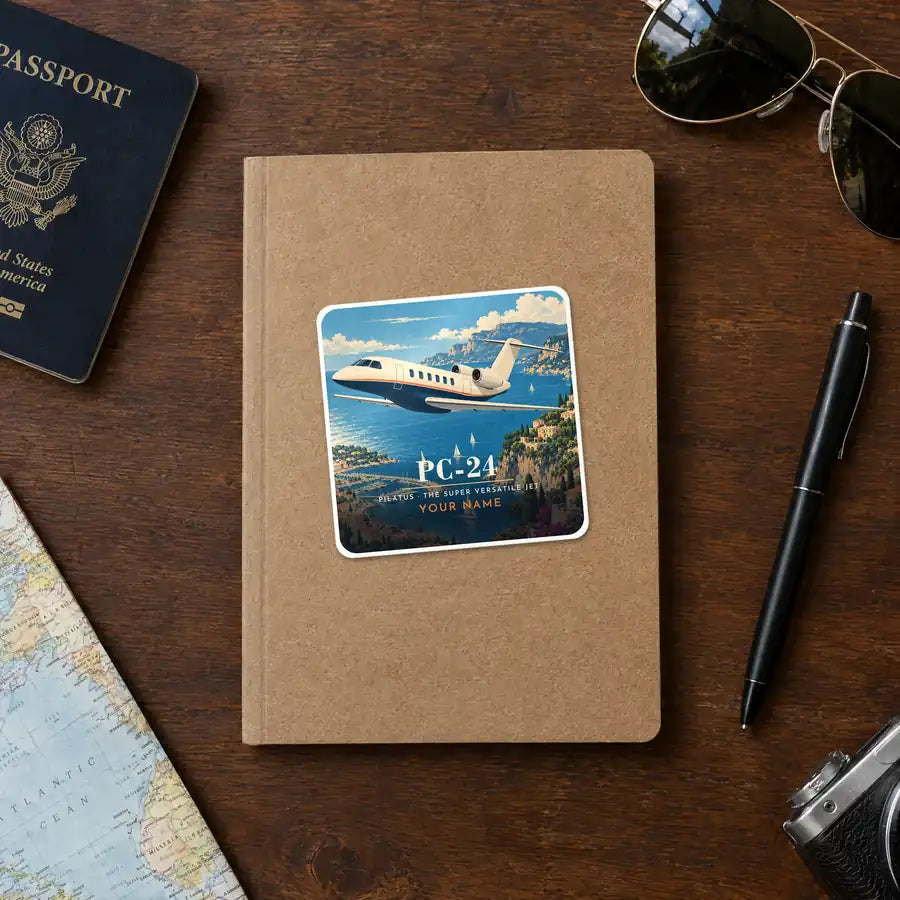 Pilatus PC-24 - 3D + Name - Square Sticker - Notebook