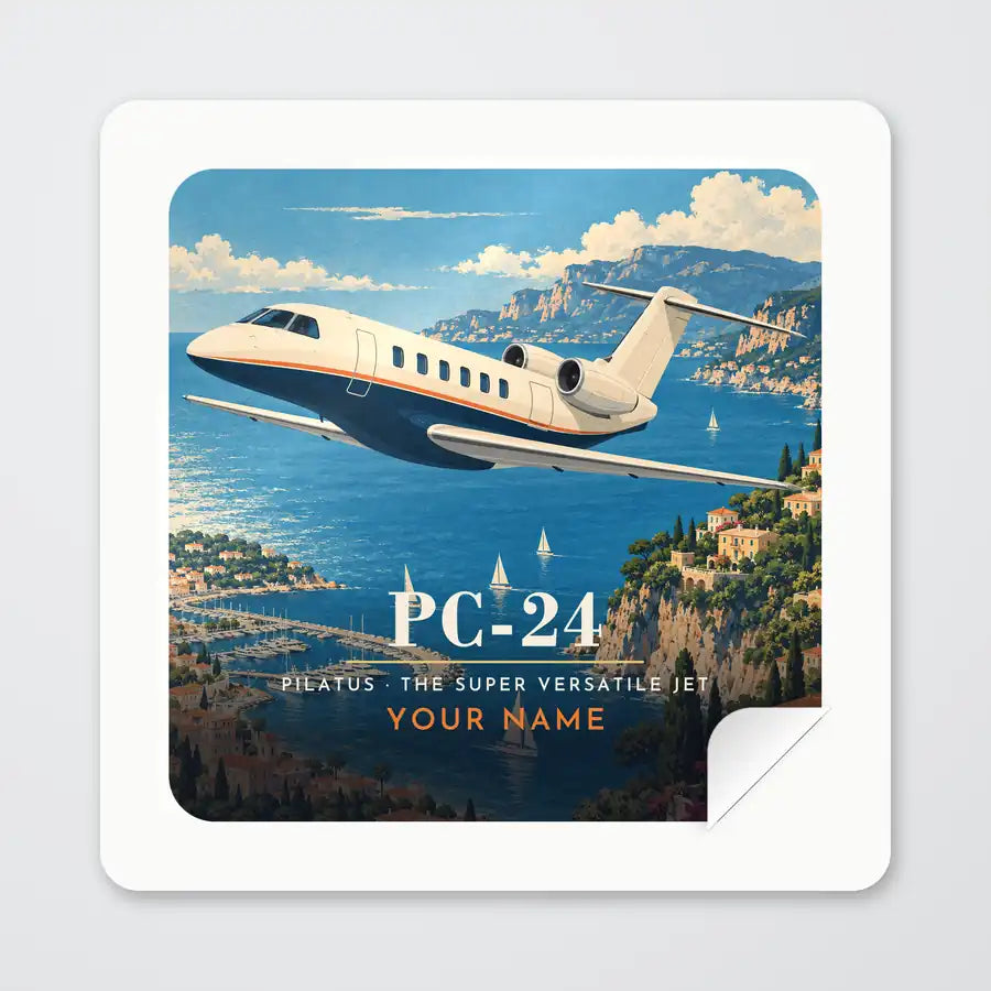 Pilatus PC-24 - 3D + Name - Square Sticker - Peel