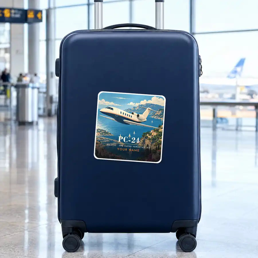 Pilatus PC-24 - 3D + Name - Square Sticker - Suitcase