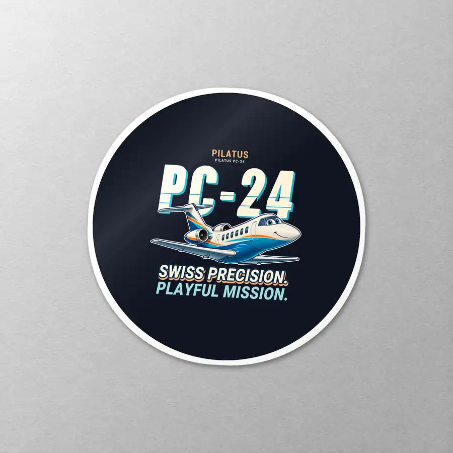 Pilatus PC-24 - Cartoon - Circle Sticker - Close-up