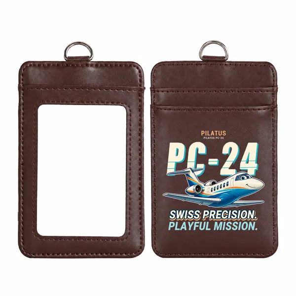 Pilatus PC-24 - Cartoon - ID Card Holder - Dark Brown
