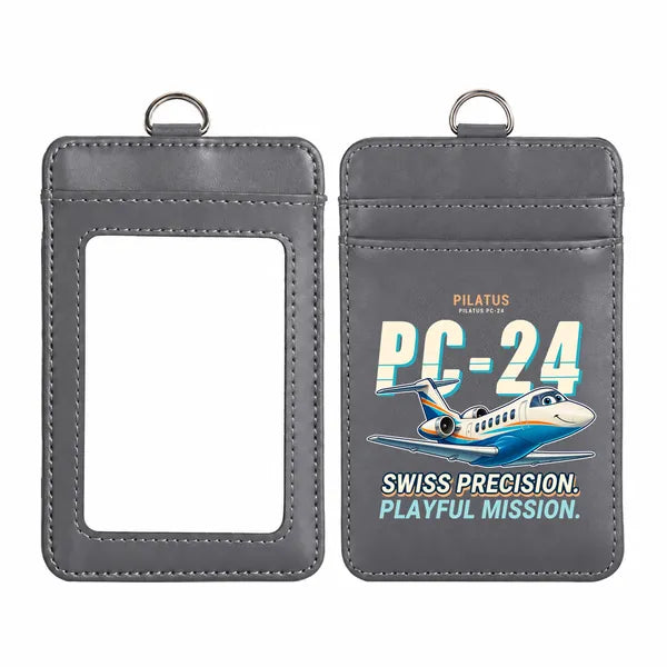 Pilatus PC-24 - Cartoon - ID Card Holder - Gray