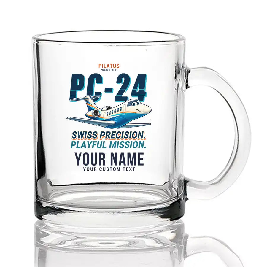 Pilatus PC-24 - Cartoon + Name - Coffee & Tea Glass