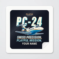 Thumbnail for Pilatus PC-24 - Cartoon + Name - Square Sticker - Peel