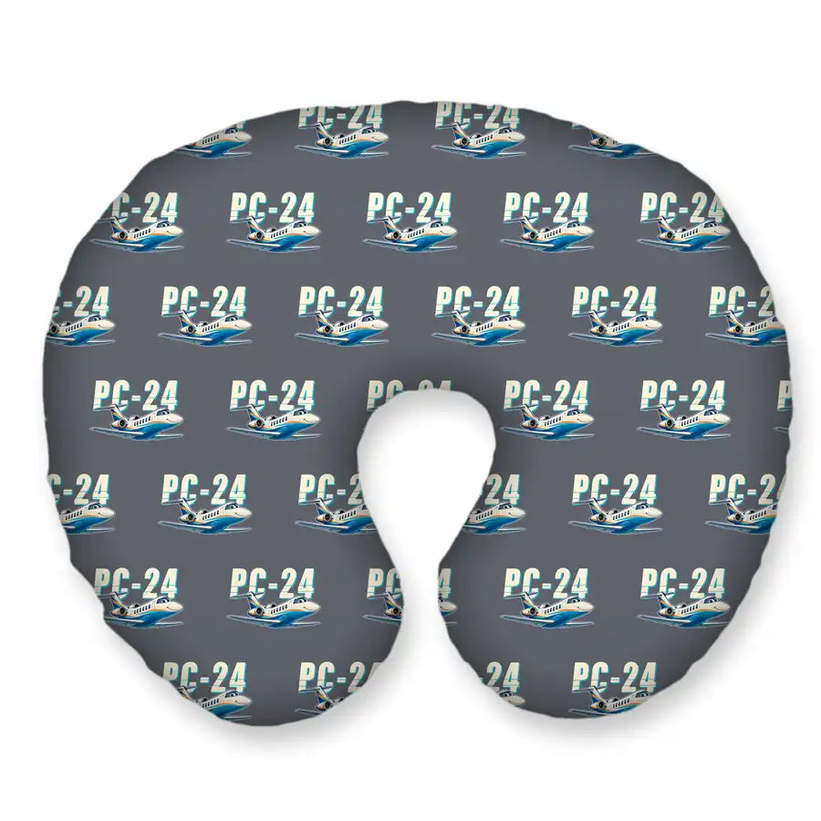 Pilatus PC-24 - Cartoon Seamless - Travel Pillow - Grey