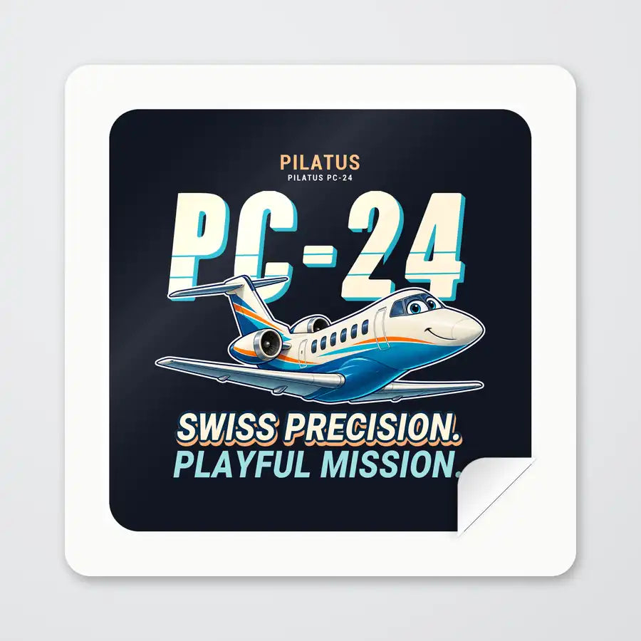 Pilatus PC-24 - Cartoon - Square Sticker - Peel