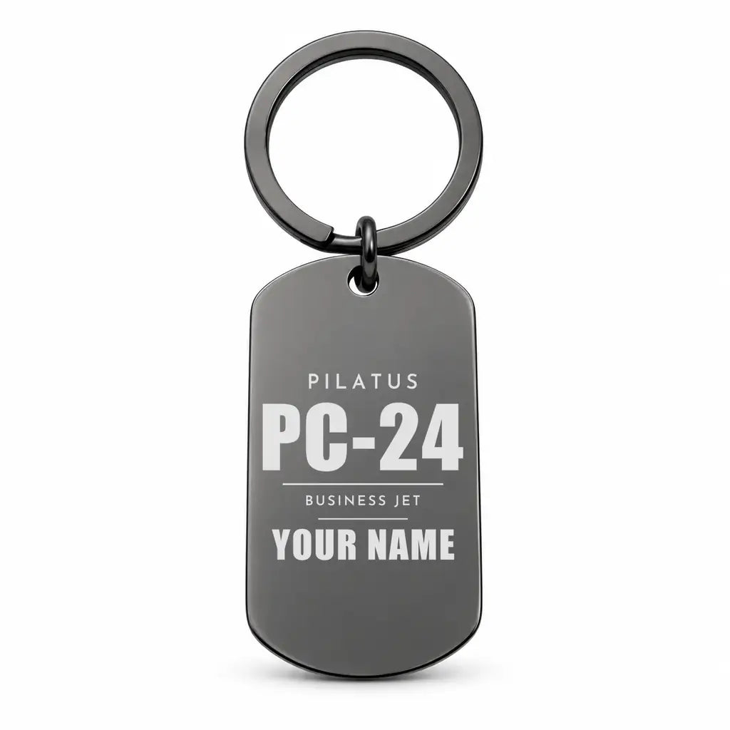 Pilatus PC-24 - Key Chain - Tag + Name - Black