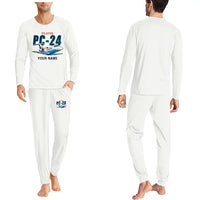 Thumbnail for Pilatus PC-24 - Men Pajamas - Cartoon Chest + Name - White