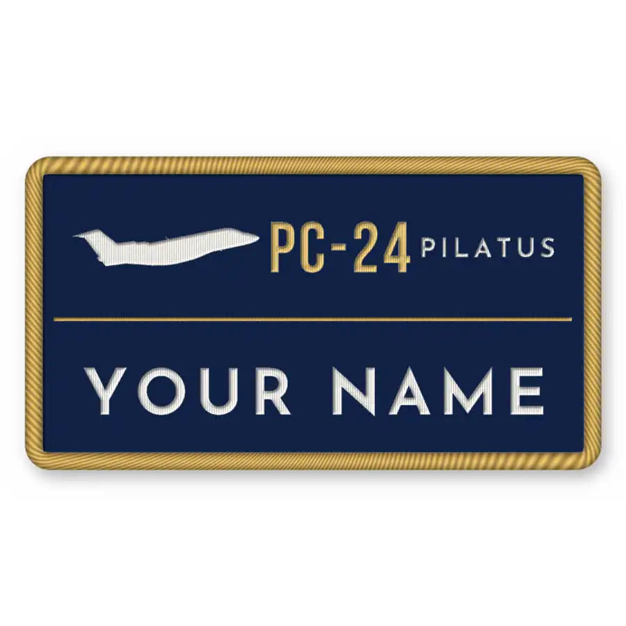 Pilatus PC-24 Patches - Rectangle + Name - Navy Gold