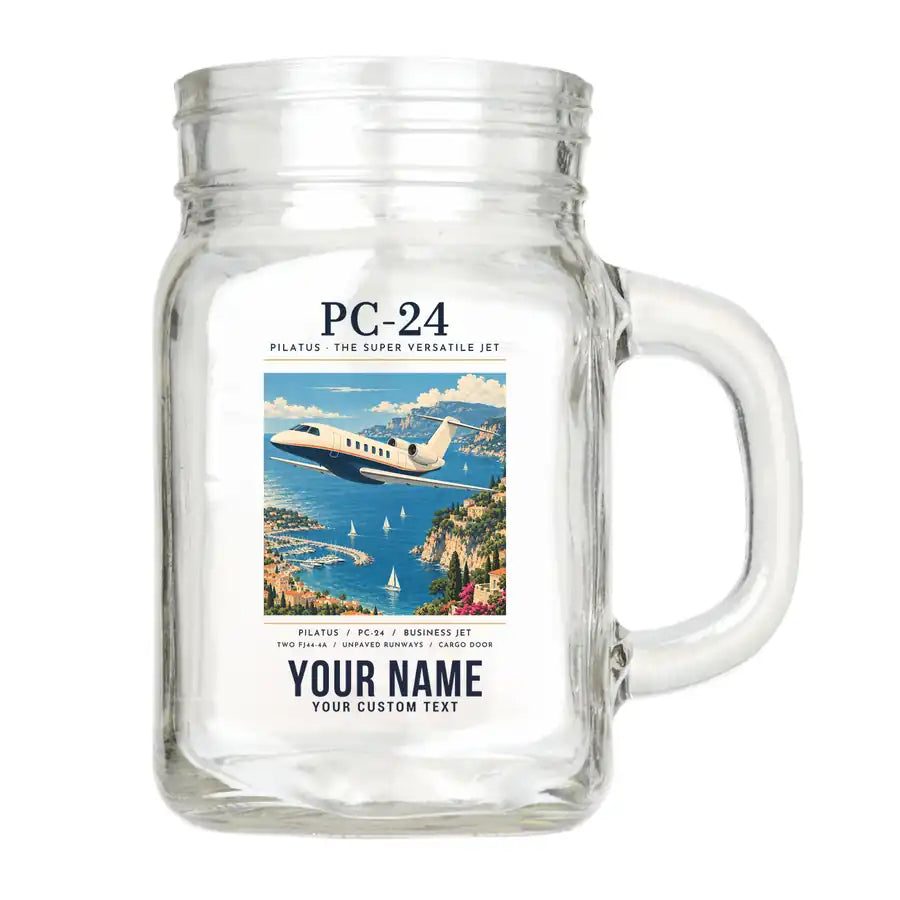 Pilatus PC-24 - Poster + Name - Cocktail Glass (Mason Jar)