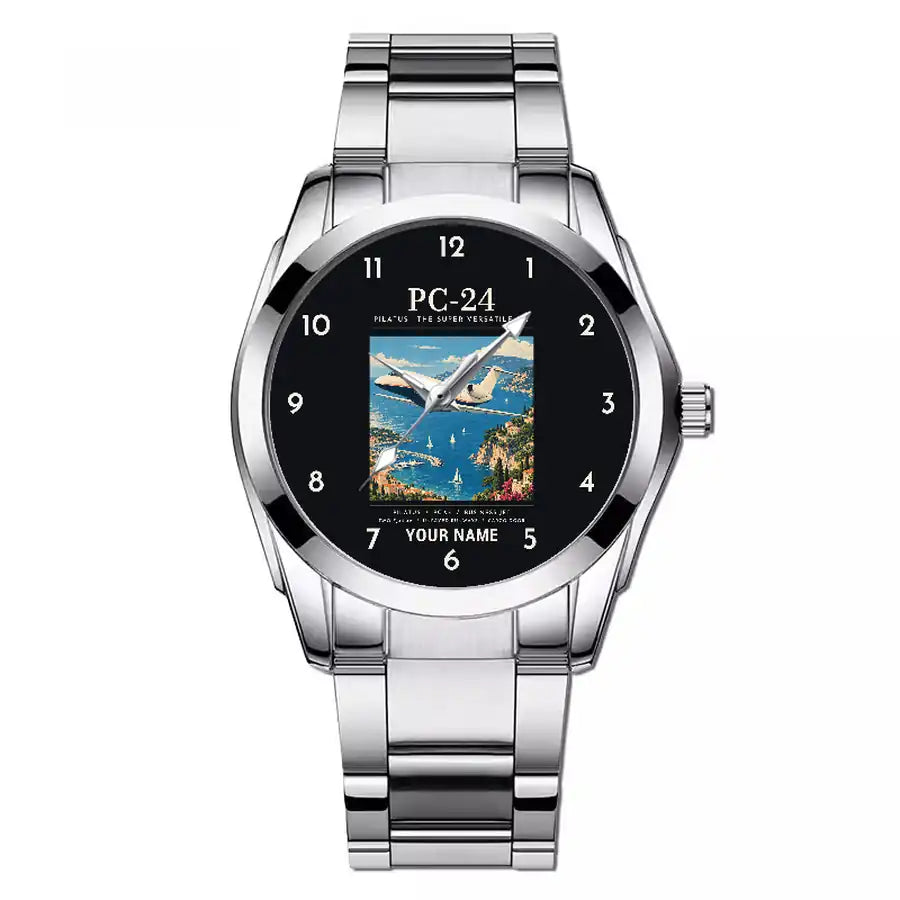 Pilatus PC-24 - Poster + Name - Stainless Steel Band - For Men