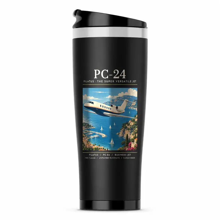 Pilatus PC-24 - Poster - Stainless Steel (No Holder) - Black