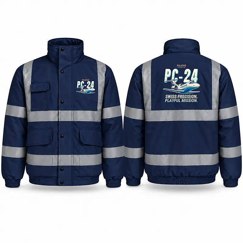 Pilatus PC-24 Reflective Winter Jackets - Cartoon - Navy Blue
