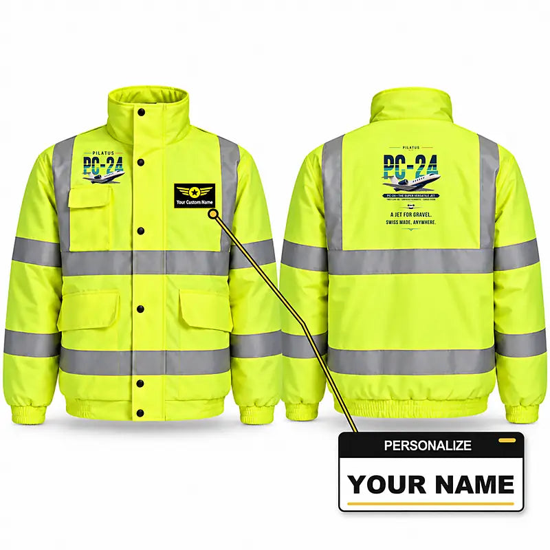 Pilatus PC-24 Reflective Winter Jackets - Original + Name - Fluorescent Yellow