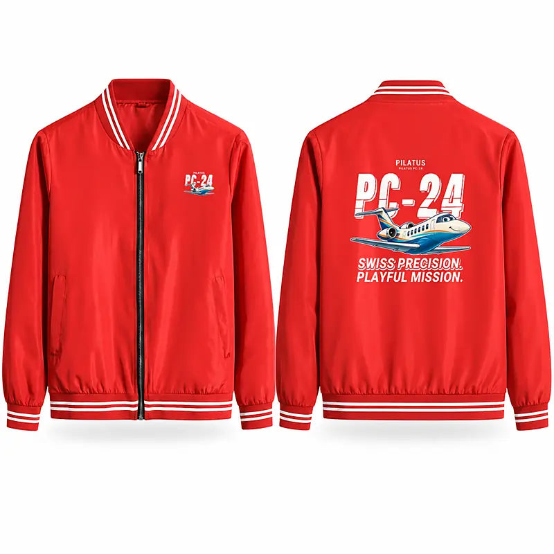 Pilatus PC-24 Stylish Jackets - Baseball Collar - Cartoon - Red
