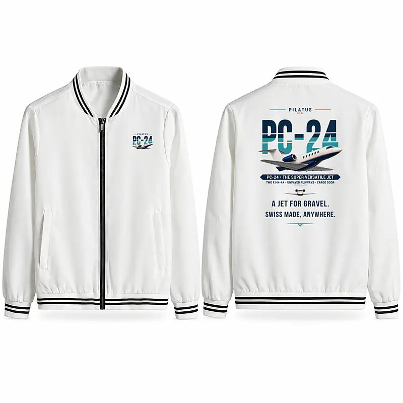 Pilatus PC-24 Stylish Jackets - Baseball Collar - Original - White