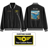 Thumbnail for Pilatus PC-24 Stylish Jackets - Baseball Collar - Poster + Name - Black