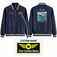Thumbnail for Pilatus PC-24 Stylish Jackets - Baseball Collar - Poster + Name - Navy Blue