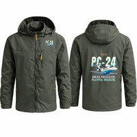 Thumbnail for Pilatus PC-24 Stylish Jackets - Hooded Windbreaker - Cartoon - Olive Green