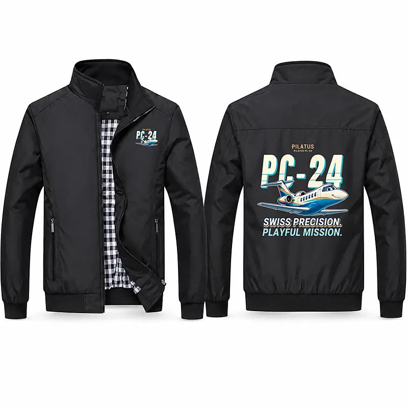 Pilatus PC-24 Stylish Jackets - Stand Collar - Cartoon - Black