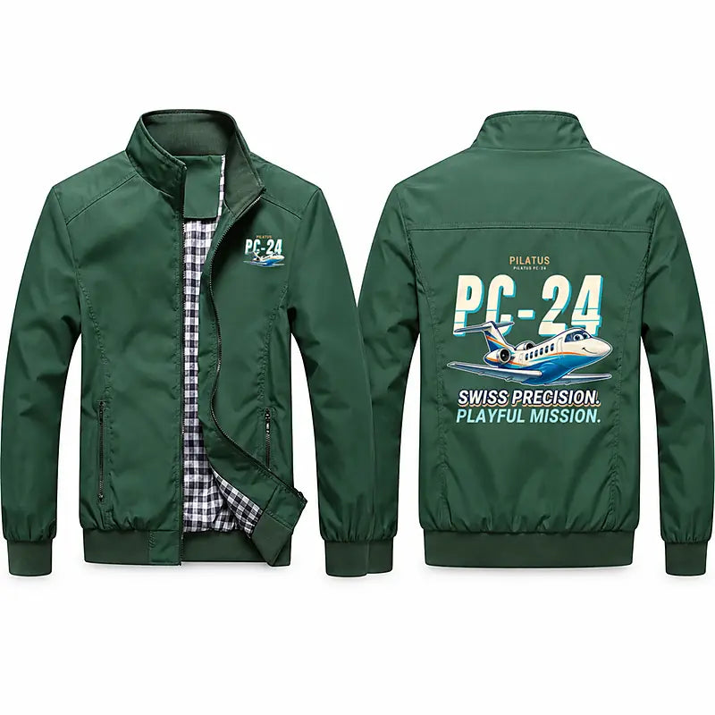 Pilatus PC-24 Stylish Jackets - Stand Collar - Cartoon - Green